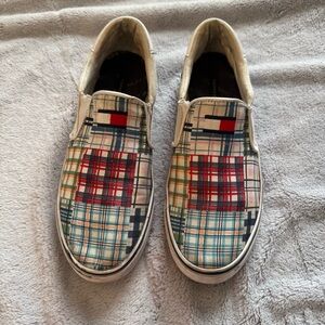 Tommy Hilfiger Slip-On Sneakers Men’s 9M Plaid Patchwork Canvas Shoes